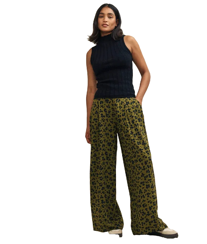 Animal Print Full Length Wide Leg Zeena Trousers - Green