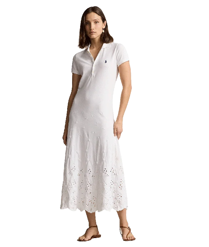 Eyelet Polo Dress - White