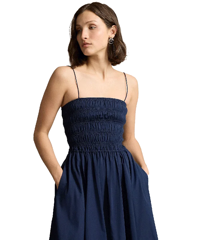 Smocked Cotton Dress - Navy