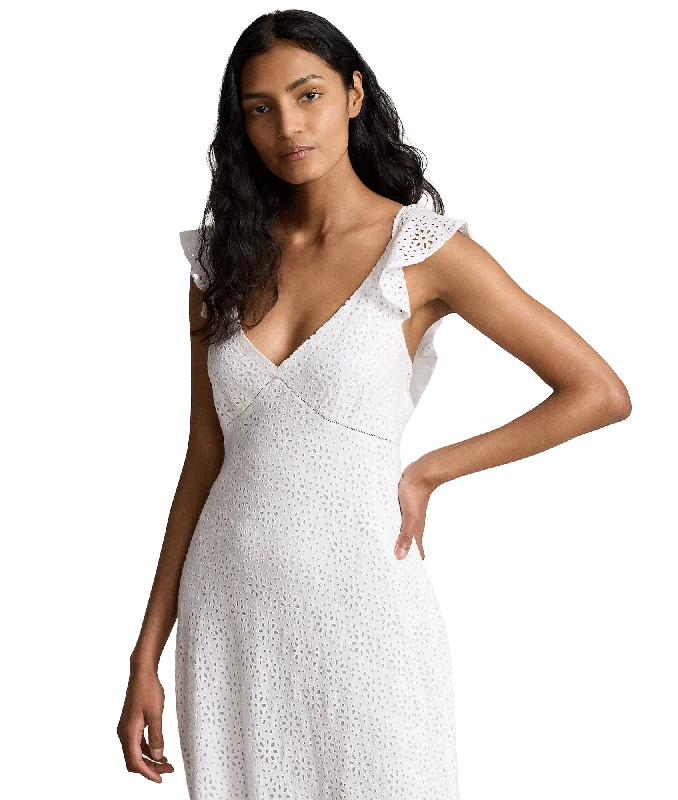 Embroidered Eyelet Linen Dress - White