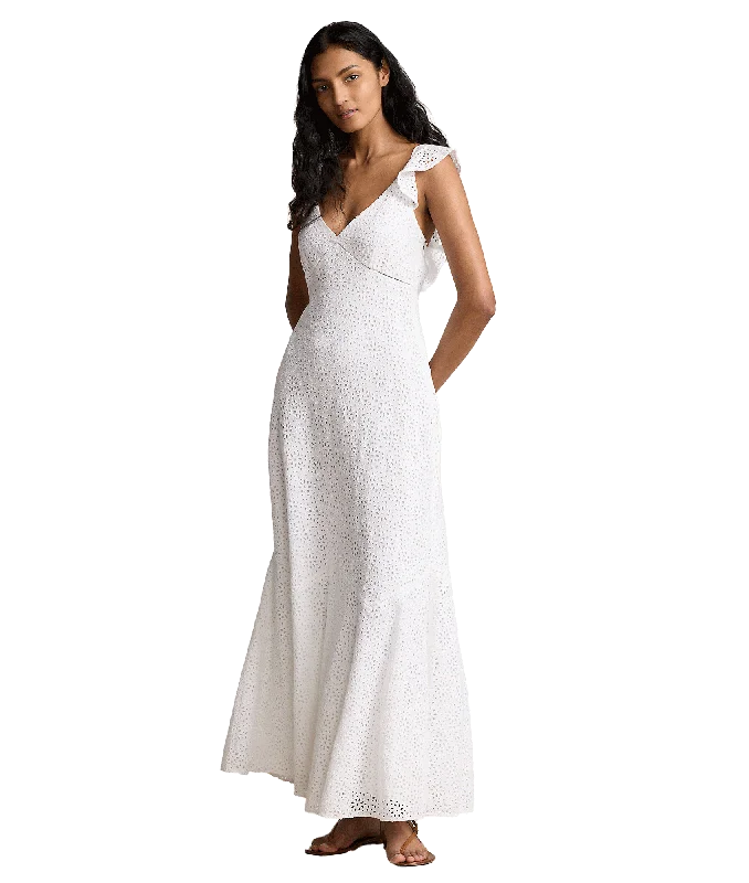 Embroidered Eyelet Linen Dress - White