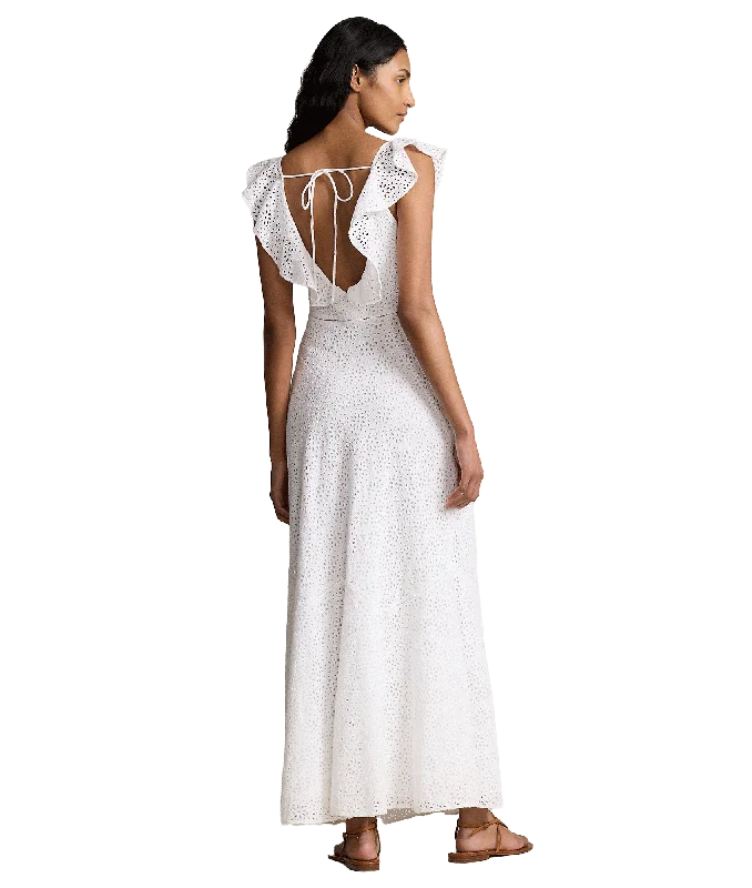 Embroidered Eyelet Linen Dress - White