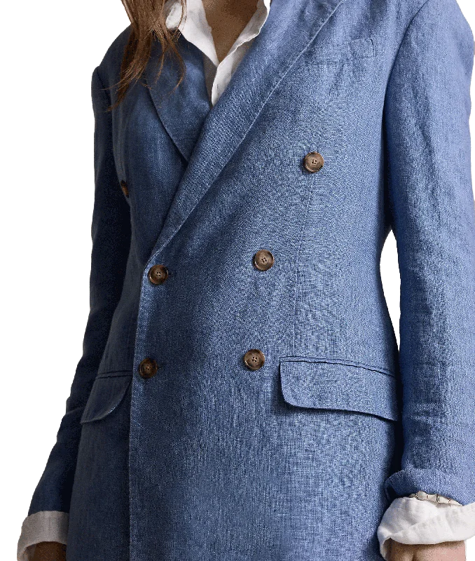 Double-breasted Linen Blazer - Blue