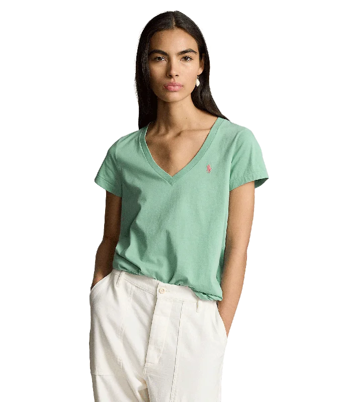 Cotton Jersey V-neck Tee - Green