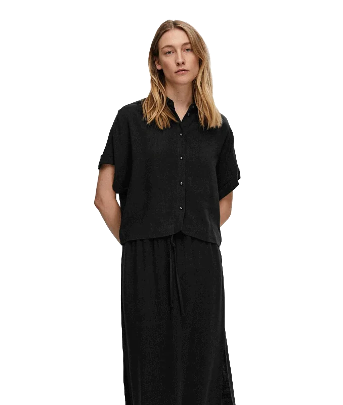 Cropped Short Sleeved Shirt - Black