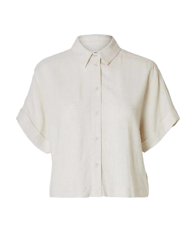 Cropped Short Sleeved Shirt - Cream