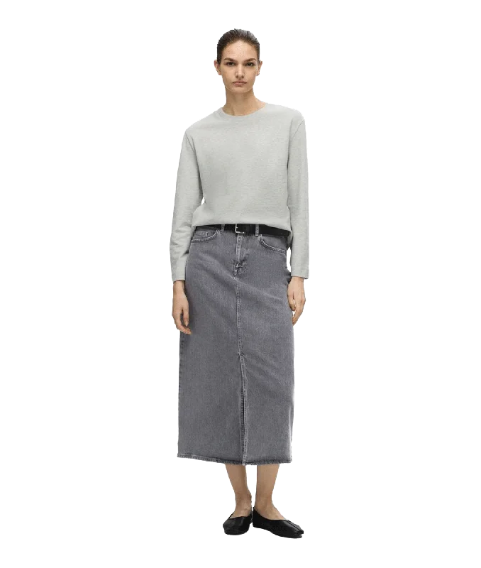 Denim Midi Skirt - Grey