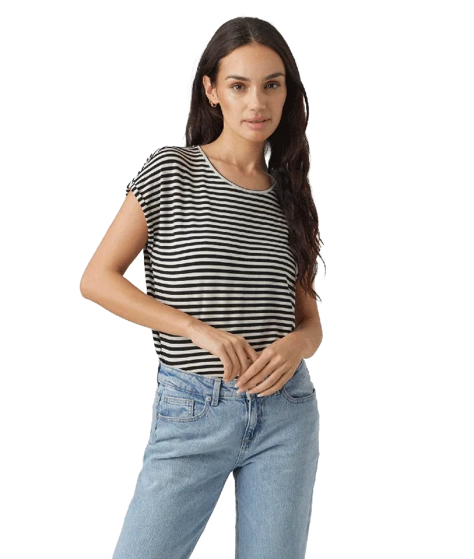 Ava Ss Top Stripe - Black