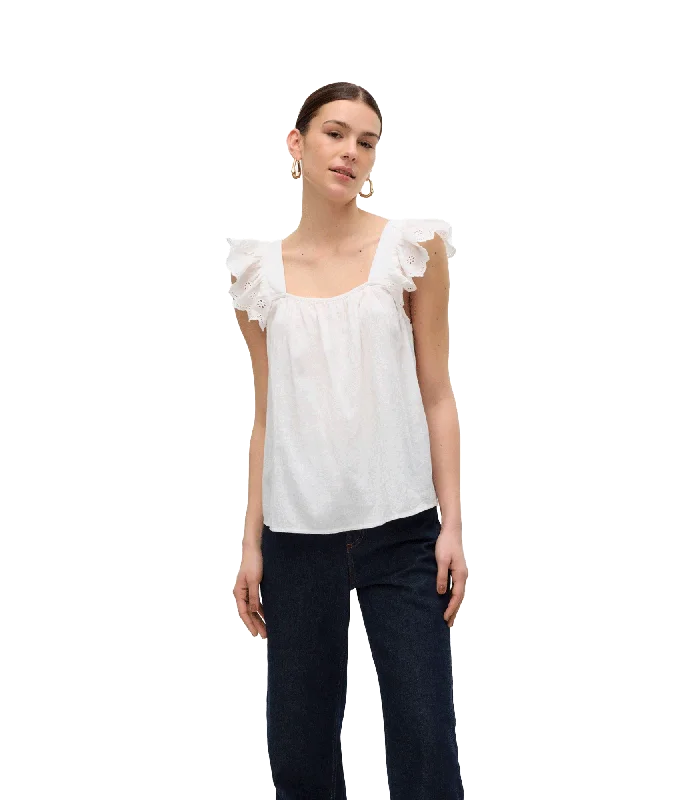 Priya S/L Frill Top - White