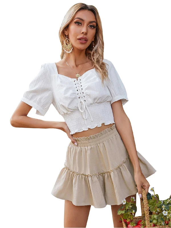 KittenAlarm - Ruffled Hem Elastic Waist Frilled Skort