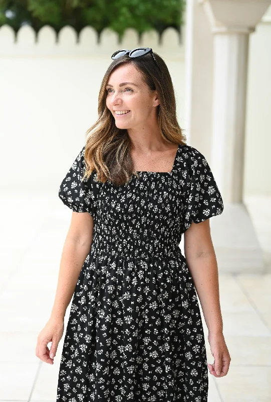 Amalfi Dress - Black White Floral