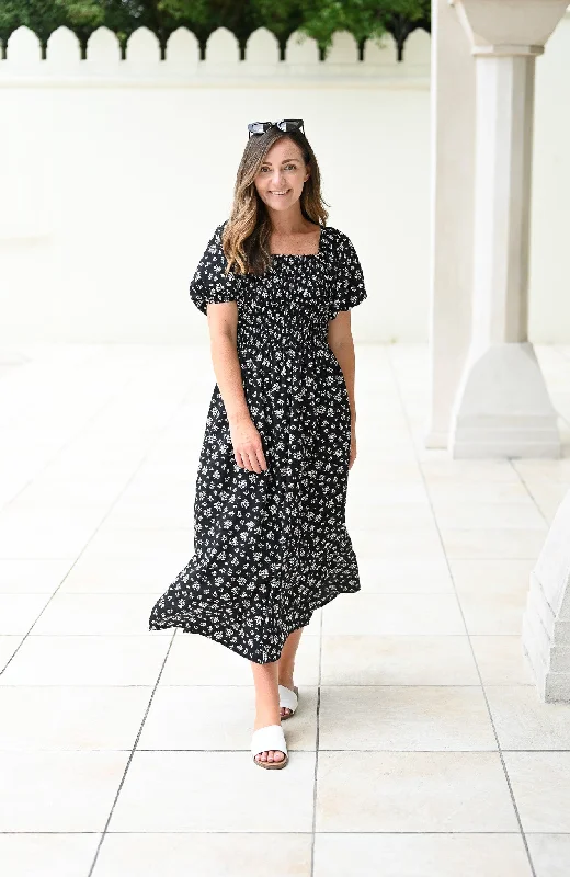 Amalfi Dress - Black White Floral