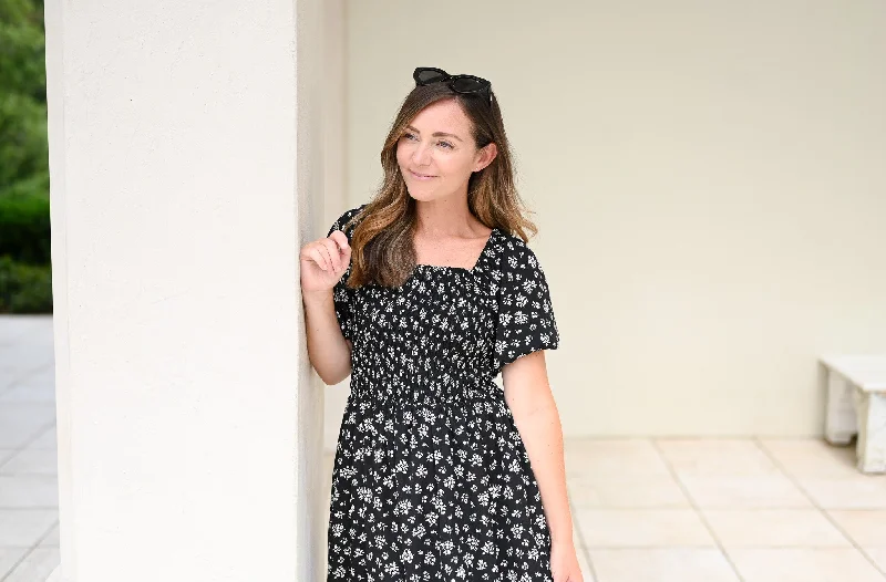 Amalfi Dress - Black White Floral