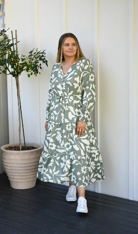 Avery Dress - Green bloom print