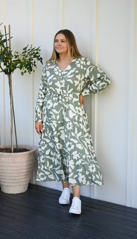 Avery Dress - Green bloom print