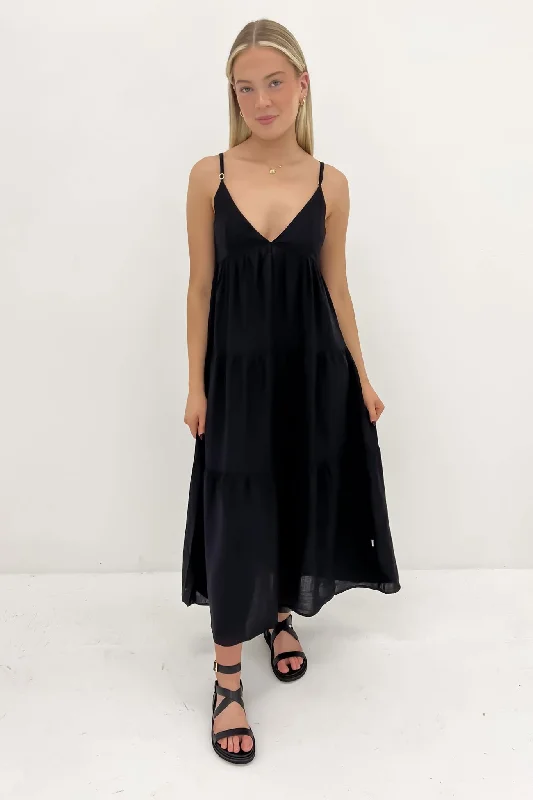 Classic Tiered Midi Dress Black