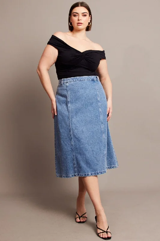 Denim Denim Midaxi Panel Skirt