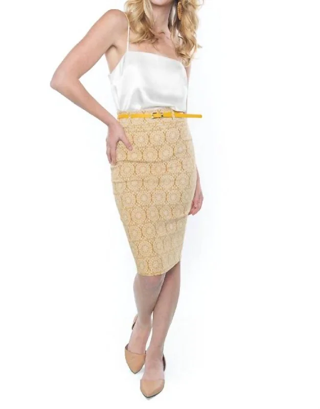 High Waist Pencil Skirt In Mustard/white