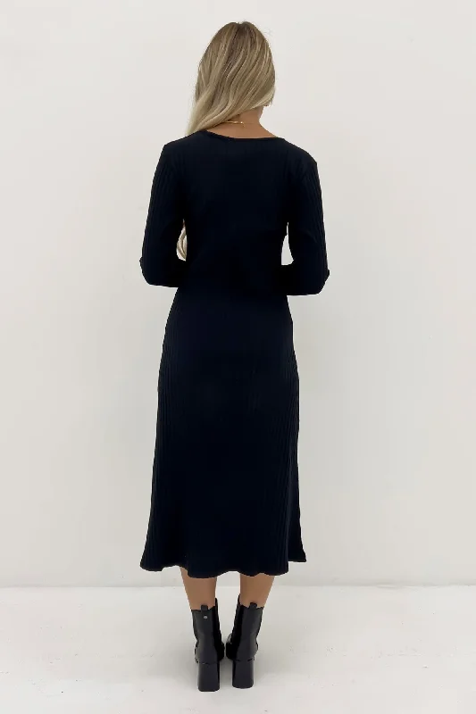 Huntleigh Rib Dress Black