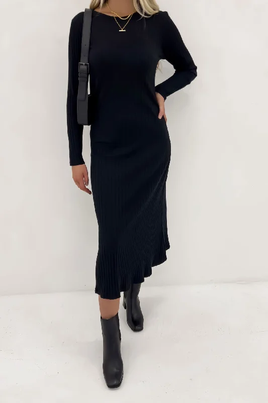 Huntleigh Rib Dress Black