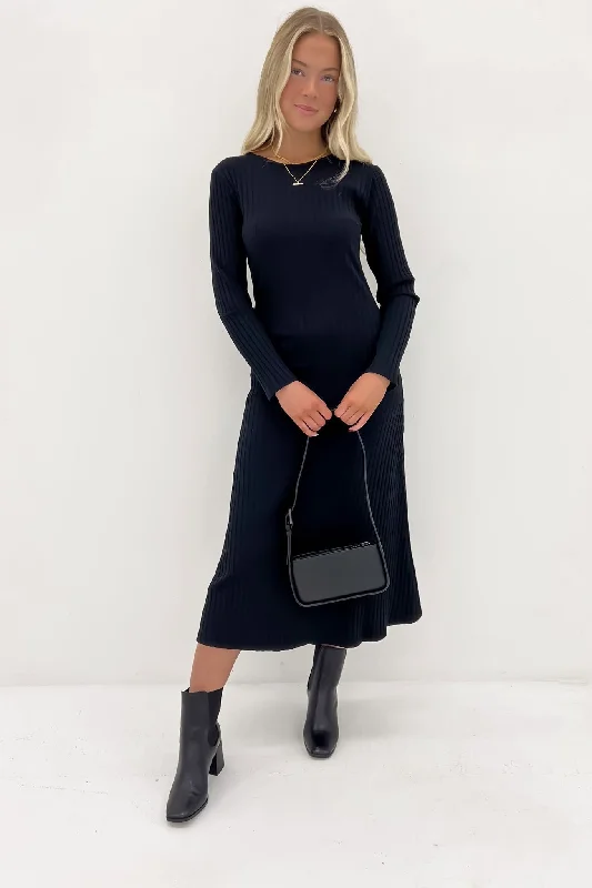 Huntleigh Rib Dress Black