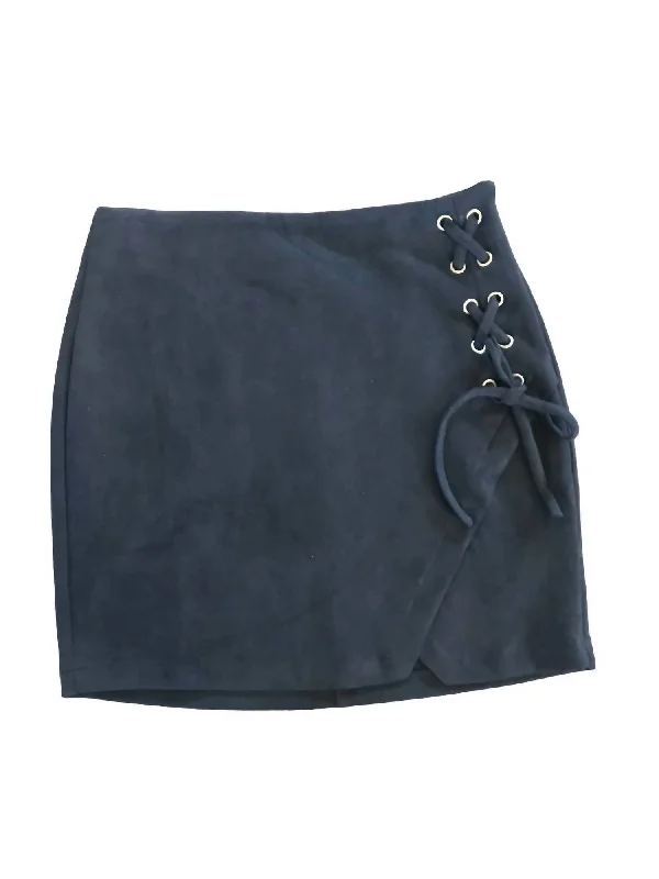 Lace Up Ultra Suede Mini Skirt In Black