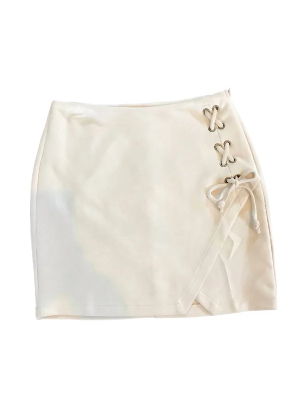 Lace Up Ultra Suede Mini Skirt In Ecru