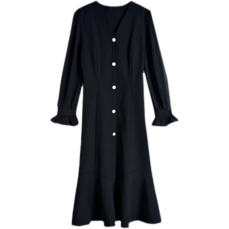 NiDELL French Retro Dress Spring Women's Clothes . New High-End Elegant Hepburn Wind Black Elegant Little Black Dress