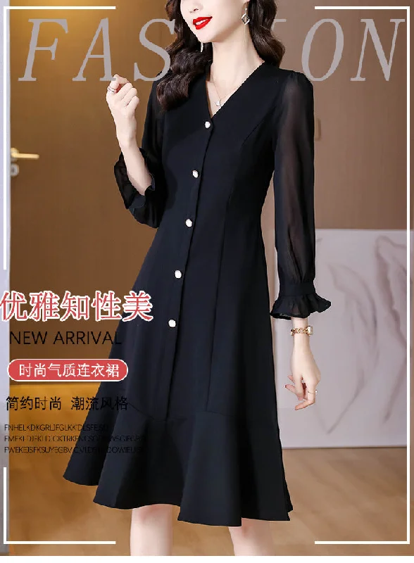 NiDELL French Retro Dress Spring Women's Clothes . New High-End Elegant Hepburn Wind Black Elegant Little Black Dress