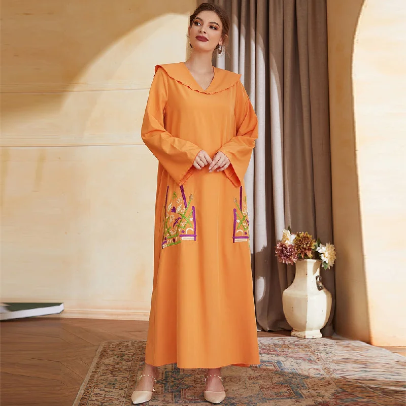 NiDELL TY-21506 plus Size Middle East Dubai Arab Muslim Fashion . New Turn V-neck Embroidery Robe