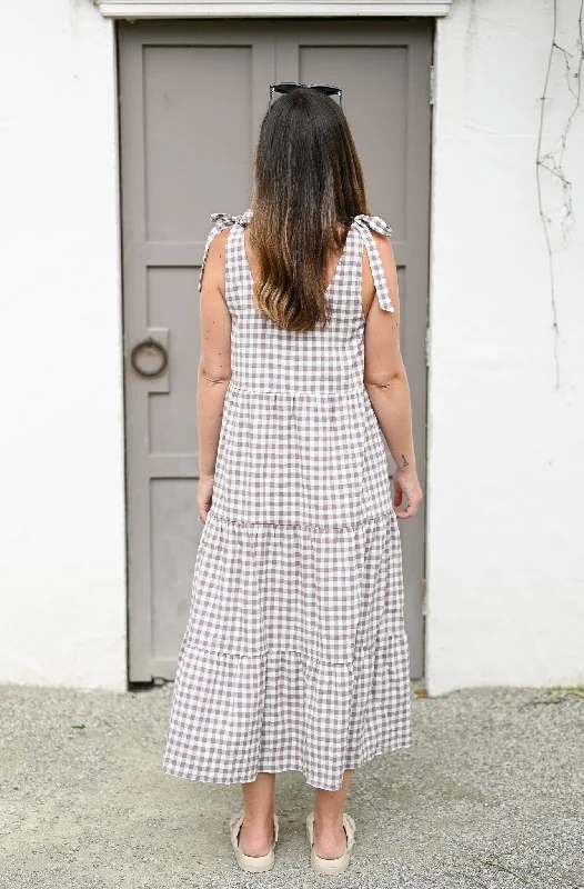 Senna Dress - Sand Gingham