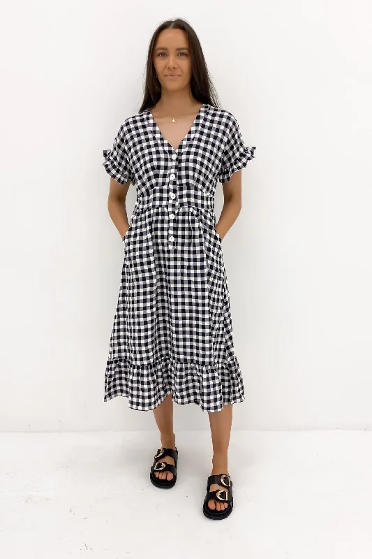 Wren Midi Dress Black Gingham