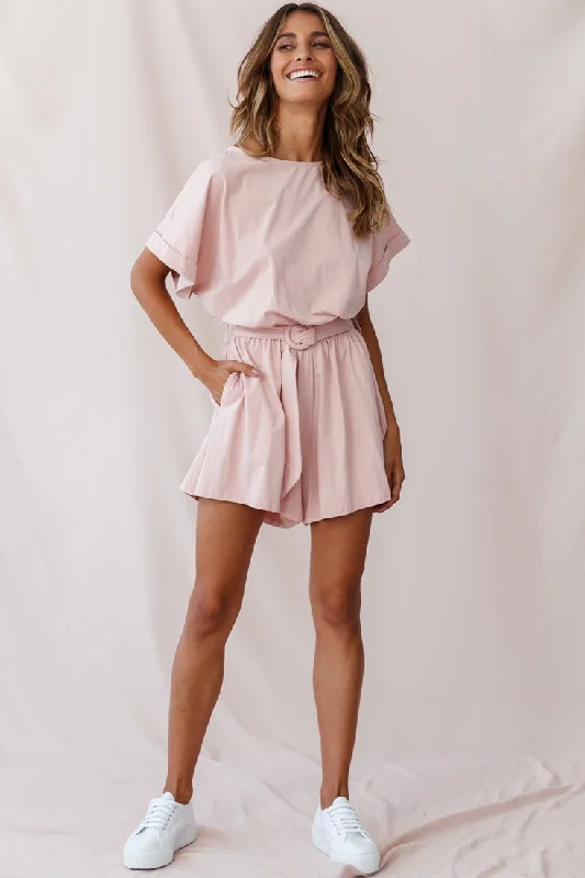 Chelsea Belted T-Shirt Romper Blush