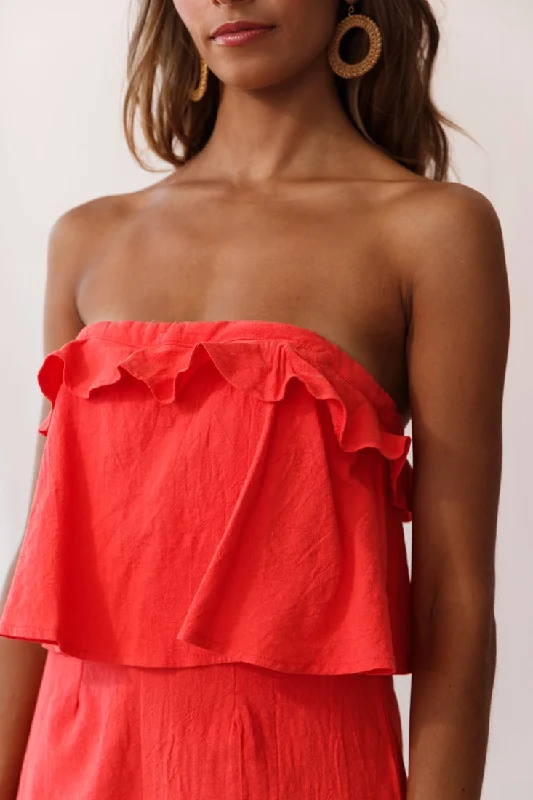 Joey Strapless Tie-Back Romper Orange Tangerine