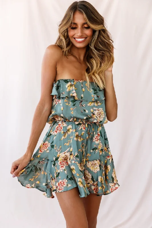 Pasadena Bandeau Tie-Back Romper Sage