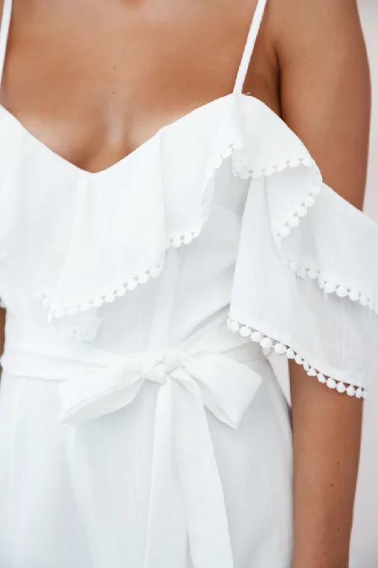 Sugar Sugar Off-Shoulder Trim Detail Romper White