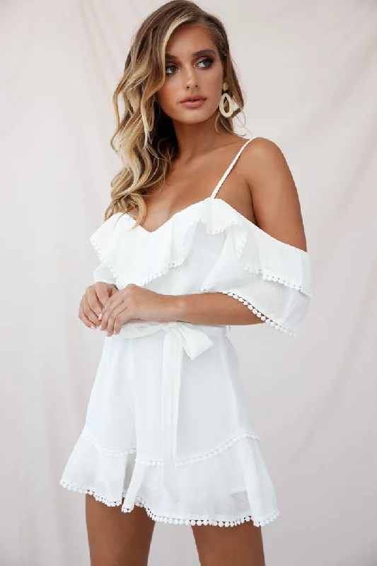 Sugar Sugar Off-Shoulder Trim Detail Romper White