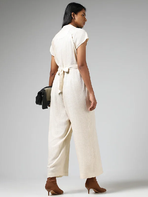 LOV Cream Buttoned Down Jumpsuit