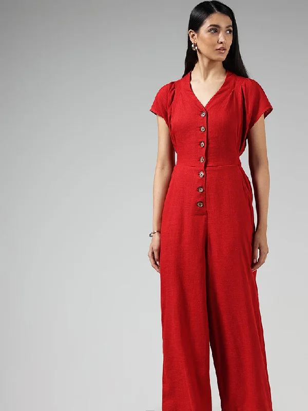 LOV Red Buttoned Down Jumpsuit