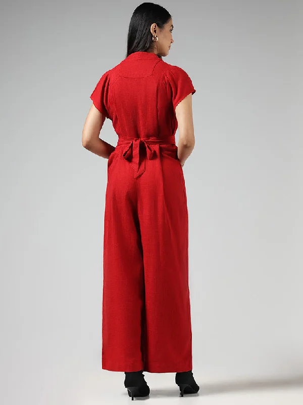 LOV Red Buttoned Down Jumpsuit