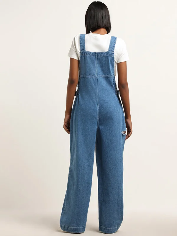 Nuon Blue Cotton Denim Jumpsuit