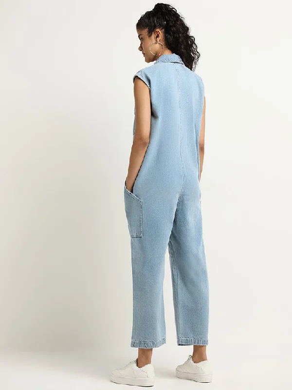 Nuon Light Blue Collared Denim Jumpsuit