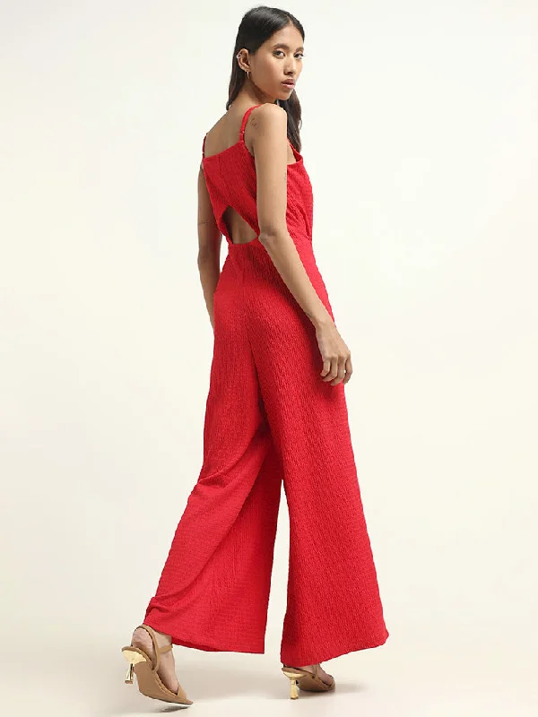 Nuon Red Wrinkled Jumpsuit