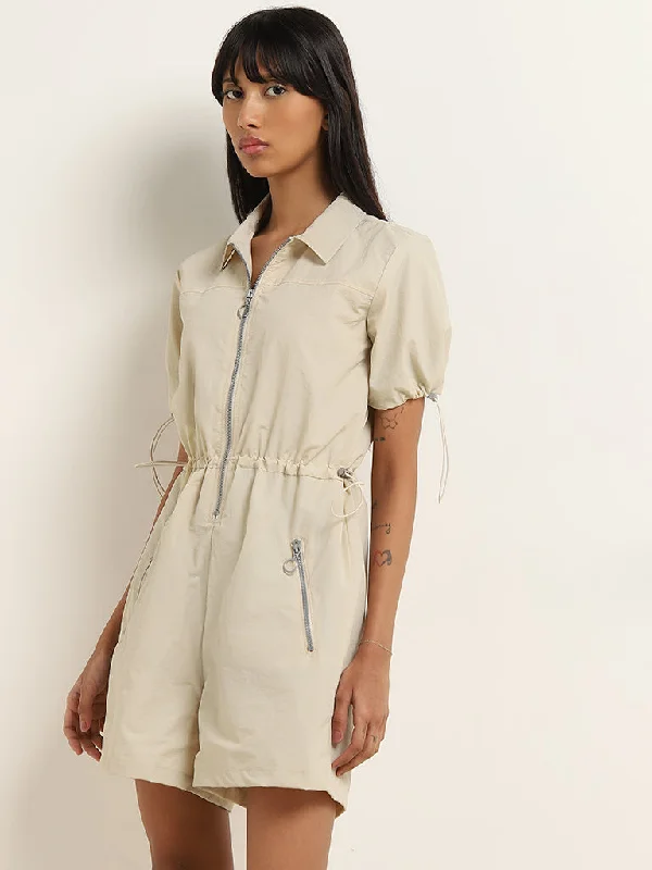 Studiofit Beige Solid Jumpsuit