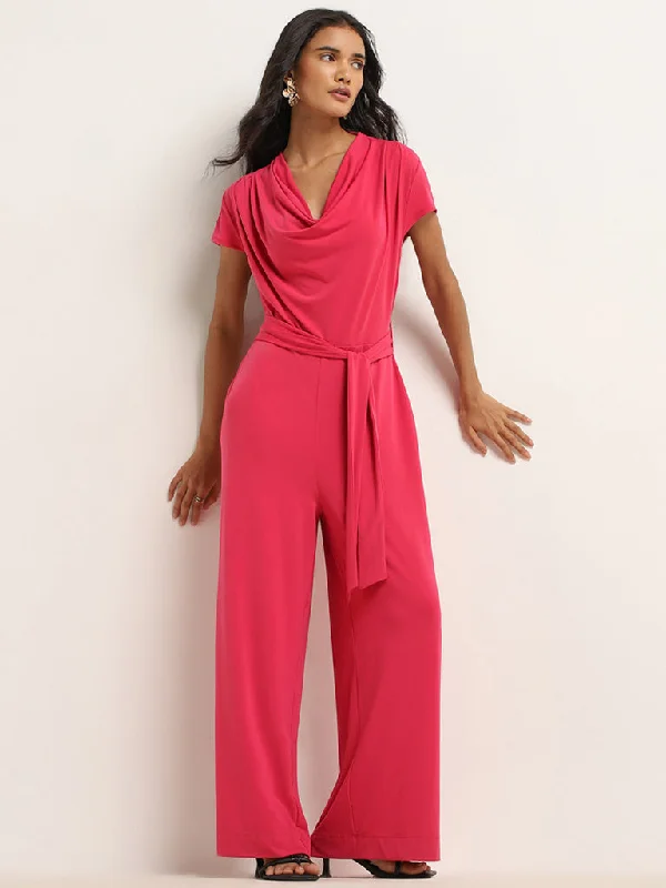 Wardrobe Fuchsia Cowl Neck Jumpsuit with Belt