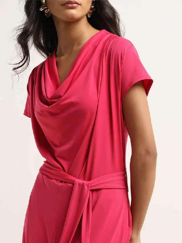 Wardrobe Fuchsia Cowl Neck Jumpsuit with Belt