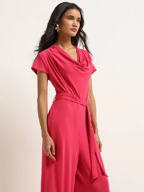 Wardrobe Fuchsia Cowl Neck Jumpsuit with Belt