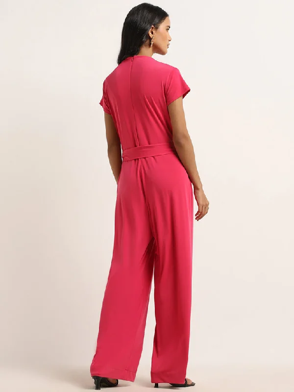 Wardrobe Fuchsia Cowl Neck Jumpsuit with Belt