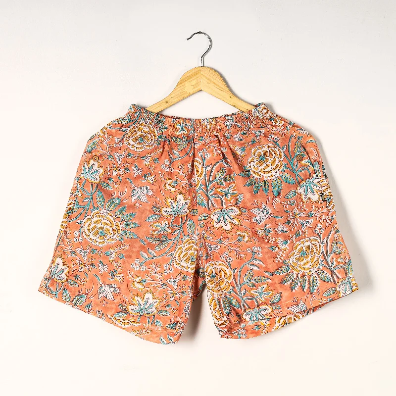 Orange - Sanganeri Block Printed Cotton Unisex Boxer/Shorts