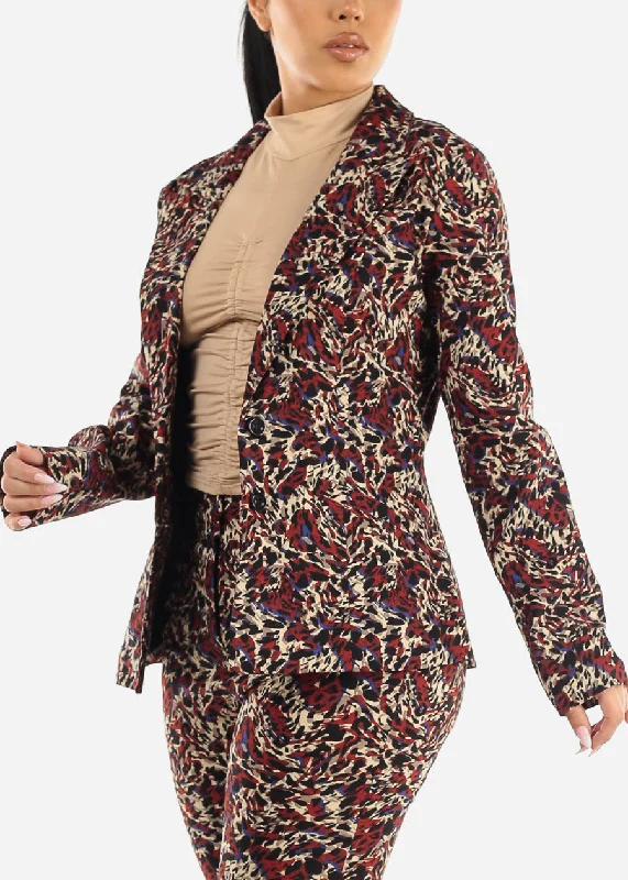 Animal Print Long Sleeve Single Button Blazer Multicolor